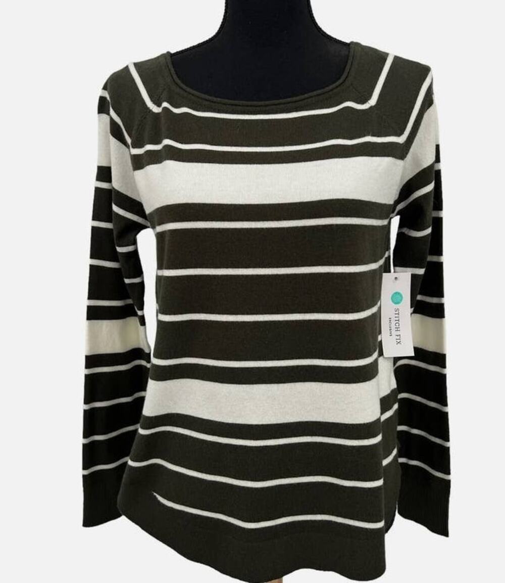 Pink Clover Valencia Curved Hem Green Stripe Sweater - M